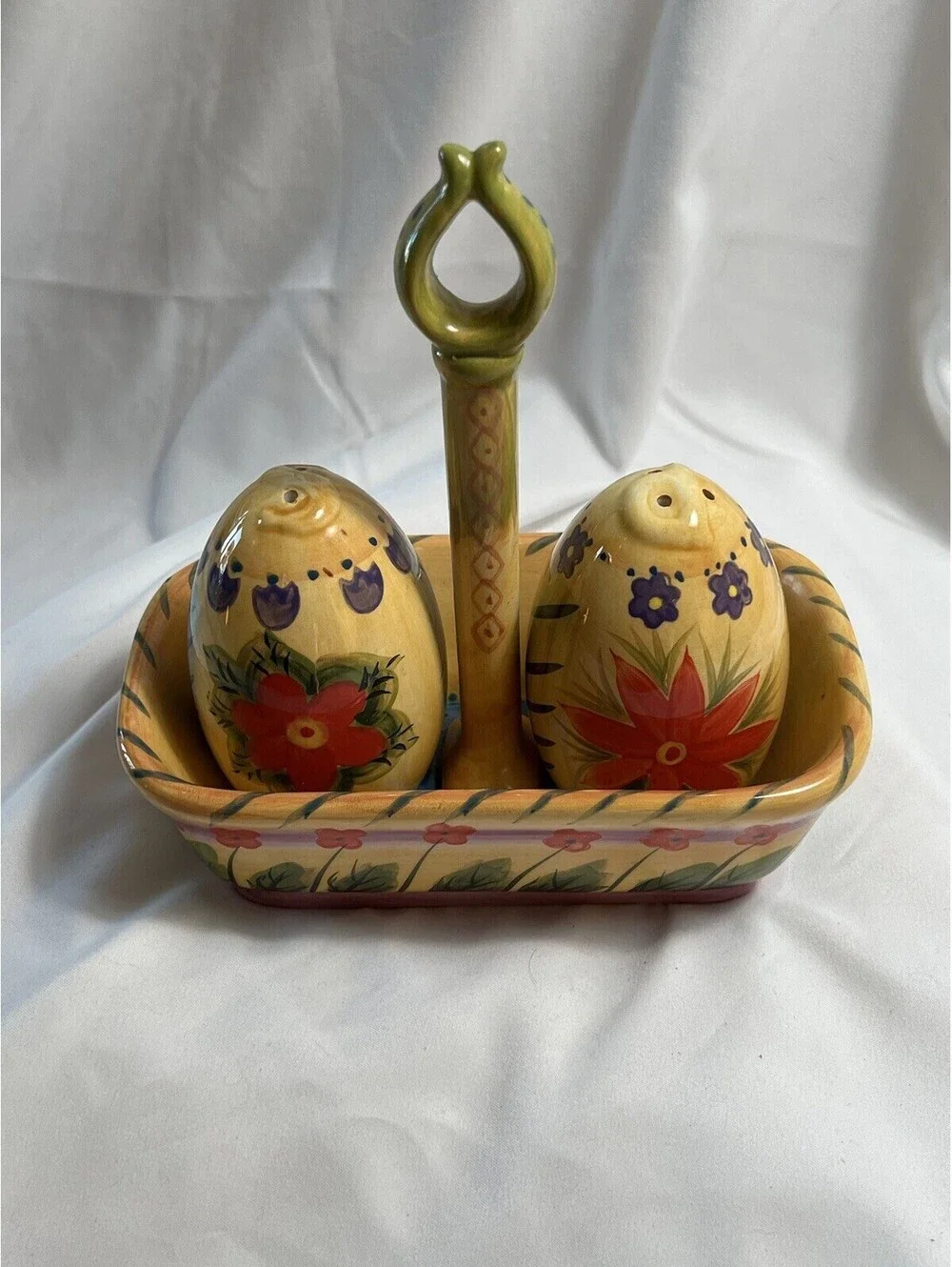 Vintage Dario Farrucci Egg Basket Salt And Pepper Set Hand Painted